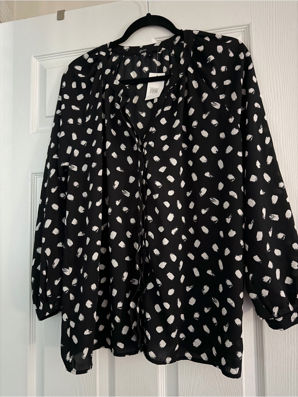 Gibson Black Blouse with White Brushstroke Spot Print